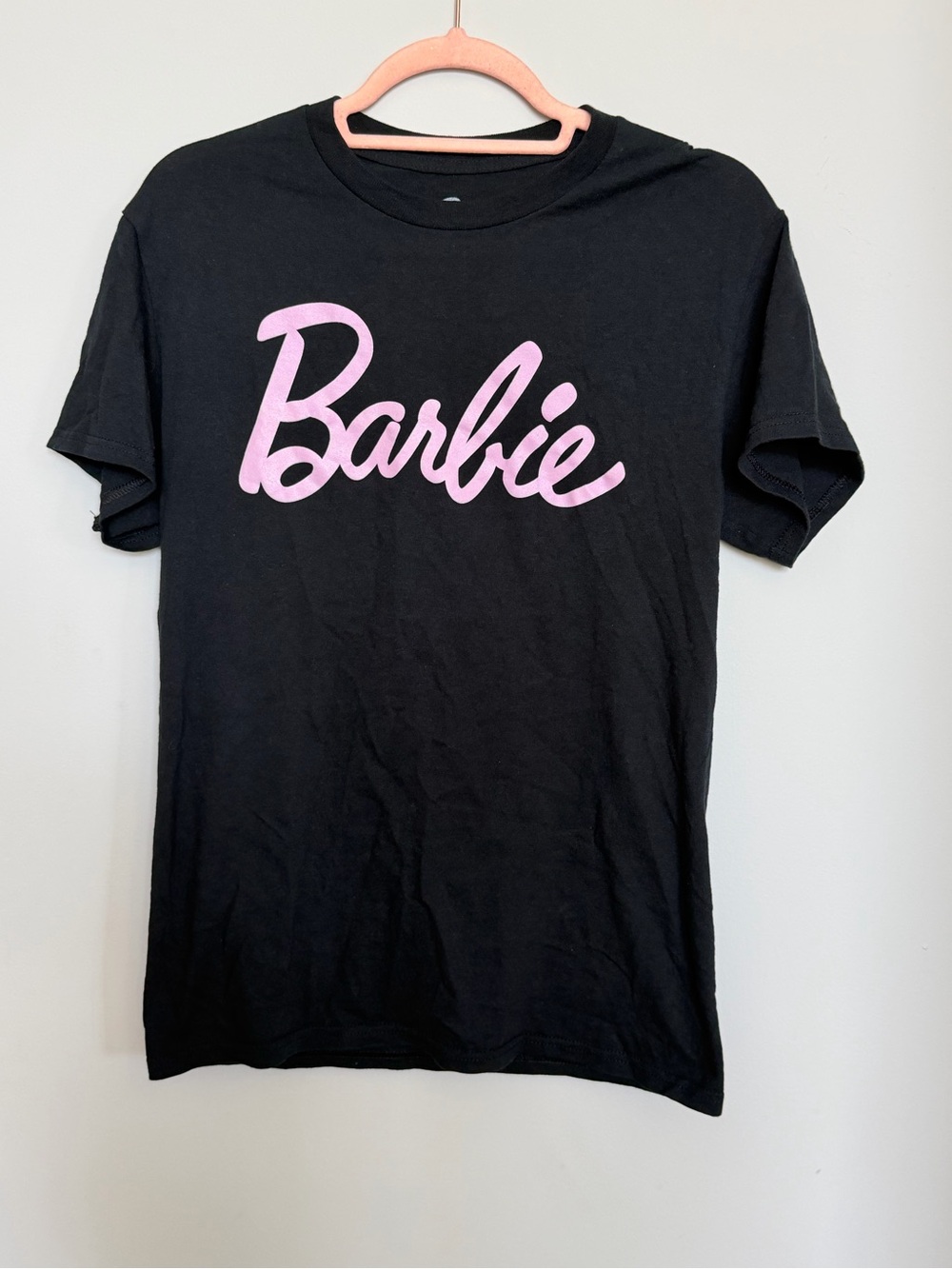 Barbie Black Tee with Lilac Script Logo